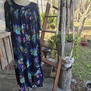 Bechamel Royal Blue Colorful Fish Print Muumuu House Dress Patio Dress Size M